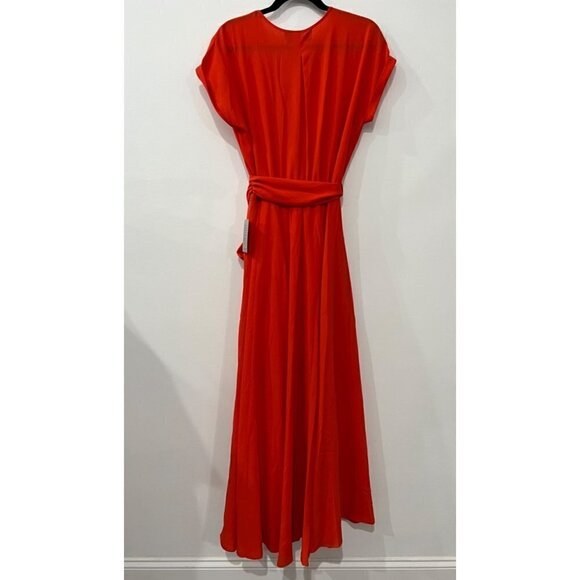 New MEGHAN LA Size M Jasmine Midi Dress wrap front w/tied waist belt Orange - Picture 10 of 13